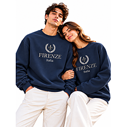 Felpa con colletto a girocollo ricamata Firenze Italia Premium Unisex – Taglie S-XXL