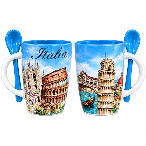 Set Tazza di Caffè con Cucchiaino Rappresentante i Monumenti Italiani