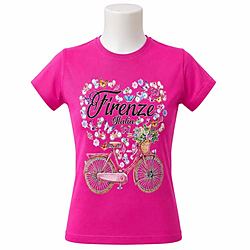 Firenze Italia Maglietta Rosa con Stampa Farfalla & Bicicletta Floreale