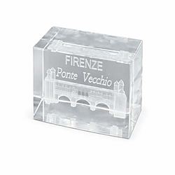 Firenze Ponte Vecchio Blocco di Cristallo 3D Inciso al Laser Souvenir