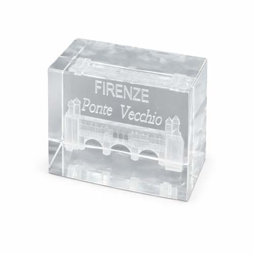 Firenze Ponte Vecchio Blocco di Cristallo 3D Inciso al Laser Souvenir