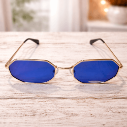 Octagonal sunglasses with blue lenses