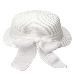 Cappello di paglia con fiocco bianco