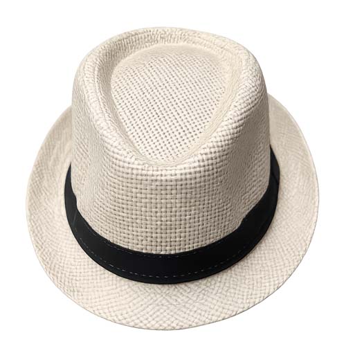 Beige straw fedora hat