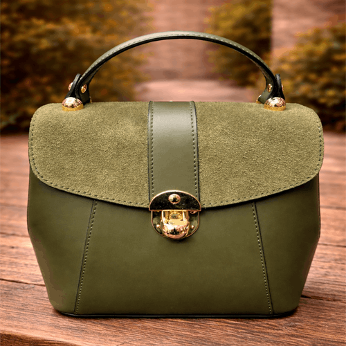 Elegant olive green leather bag