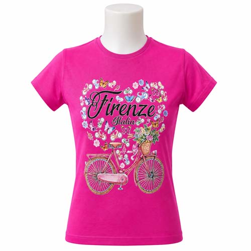 Firenze Italia Butterfly & Floral Bicycle Printed Pink Tee