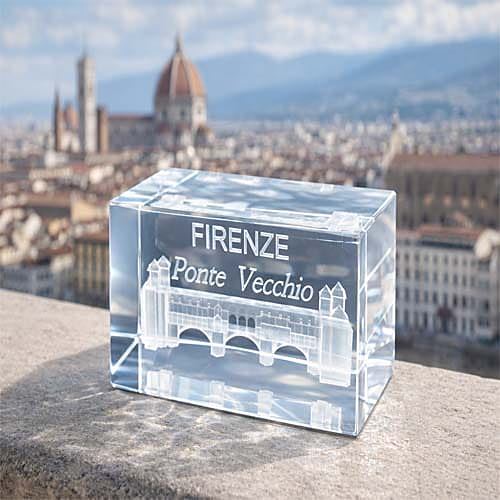 Firenze Ponte Vecchio Blocco di Cristallo 3D Inciso al Laser Souvenir