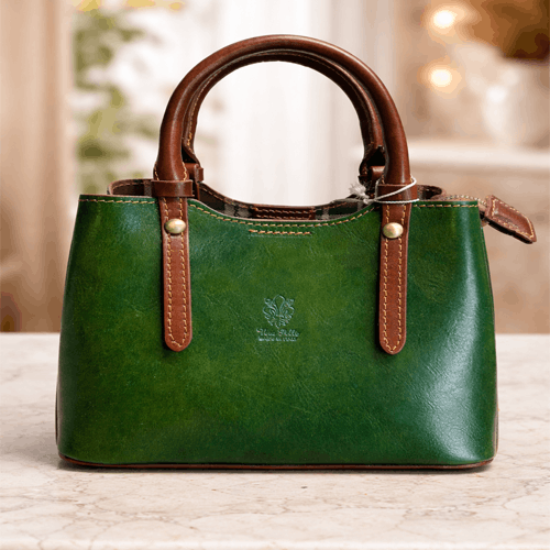 Green leather bag from Florence
