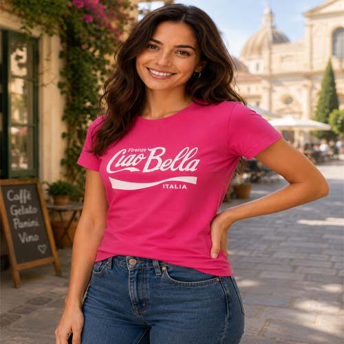 Hot Pink Firenze Ciao Bella Fashion Graphic Tee