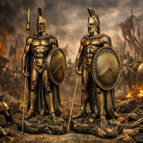 Spartan Warrior Statue Bronze Greek Soldier Figurine
