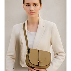 Elegant Olive Leather Flap Shoulder Handbag