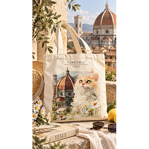 Borsa a Tracolla con Stampa di Gatti - Design di Firenze Italia