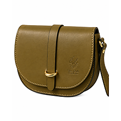 Borsa a tracolla in pelle verde oliva con patta