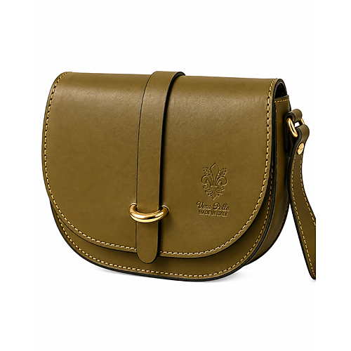 Borsa a tracolla in pelle verde oliva con patta