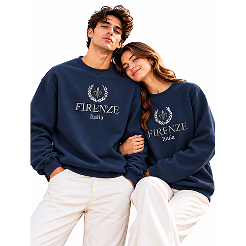 Felpa con colletto a girocollo ricamata Firenze Italia Premium Unisex – Taglie S-XXL