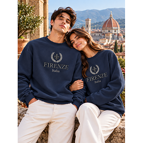 Felpa con colletto a girocollo ricamata Firenze Italia Premium Unisex – Taglie S-XXL
