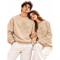 Firenze Italia Felpa con Collo Alto Ricamata di Lusso - Taglie Unisex S-XXL