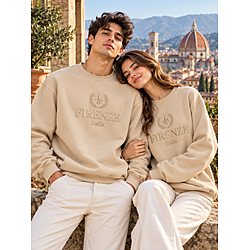 Firenze Italia Felpa con Collo Alto Ricamata di Lusso - Taglie Unisex S-XXL