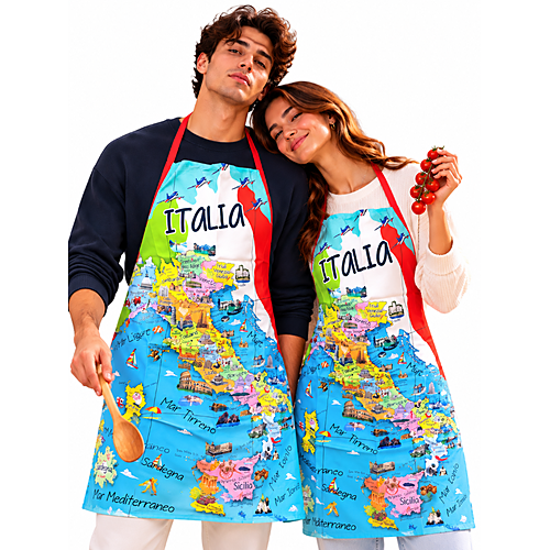 Grembiule da Cucina Stampato con Mappa Italia - Grembiule da Cucina di Qualità Premium