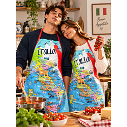 Grembiule da Cucina Stampato con Mappa Italia - Grembiule da Cucina di Qualità Premium