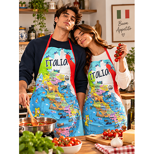 Grembiule da Cucina Stampato con Mappa Italia - Grembiule da Cucina di Qualità Premium