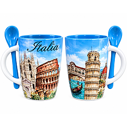 Set Tazza di Caffè con Cucchiaino Rappresentante i Monumenti Italiani