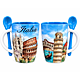Set Tazza di Caffè con Cucchiaino Rappresentante i Monumenti Italiani