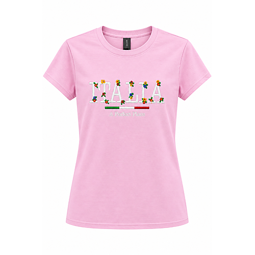 T-Shirt Italia Ricamata Rosa
