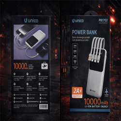 Unico 10000mAh Power Bank–Cavi Integrati, Ricarica Veloce