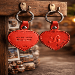 Portachiavi a Cuore in Pelle Italiana Vintage Rosso