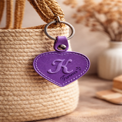 Portachiavi in pelle italiana vintage a forma di cuore viola