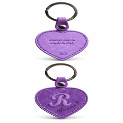 Portachiavi in Pelle Italiana Vintage a Forma di Cuore Viola